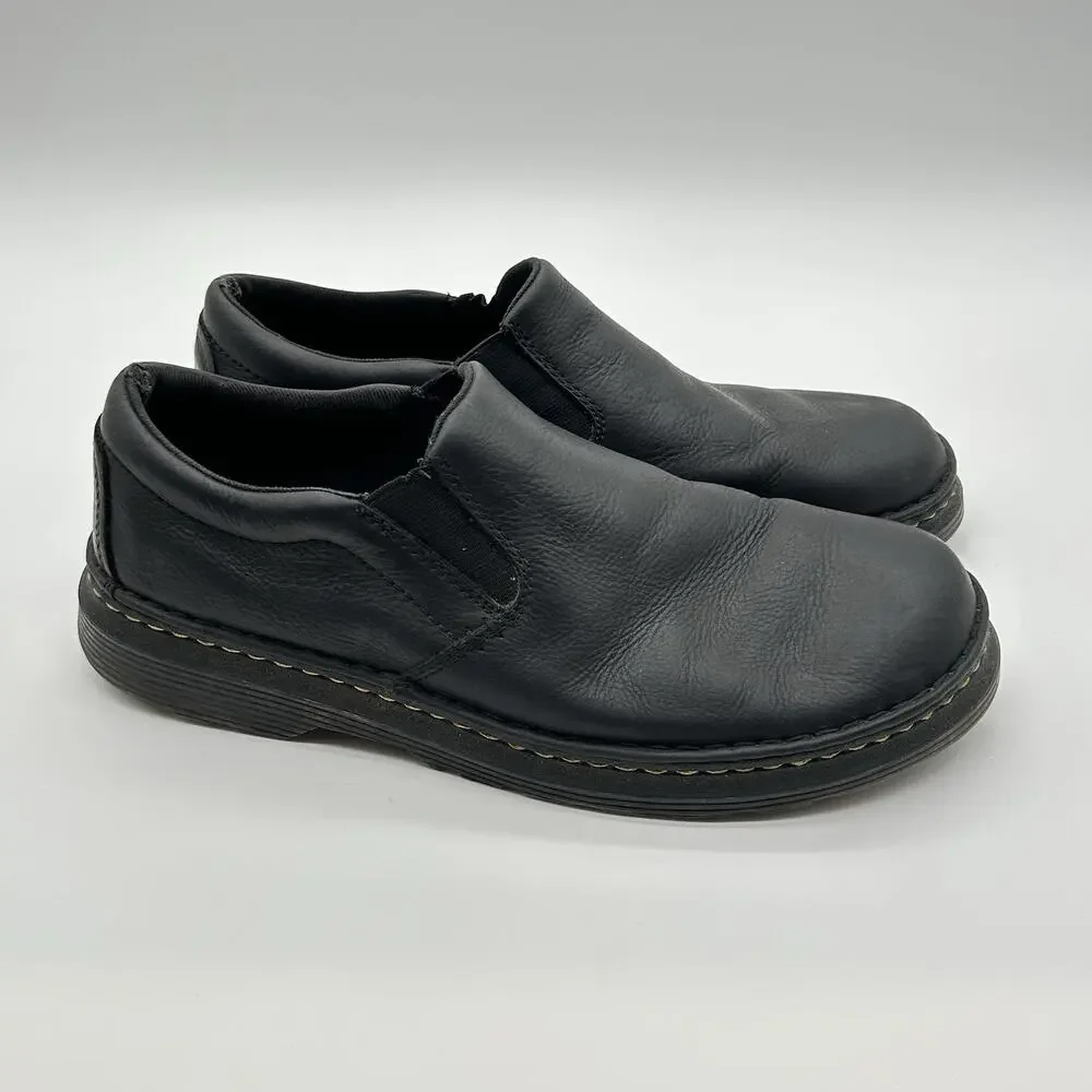Dr. Martens Boyle Shoes Mens 11 Black Leather Slip On SoftWair Comfort Casual